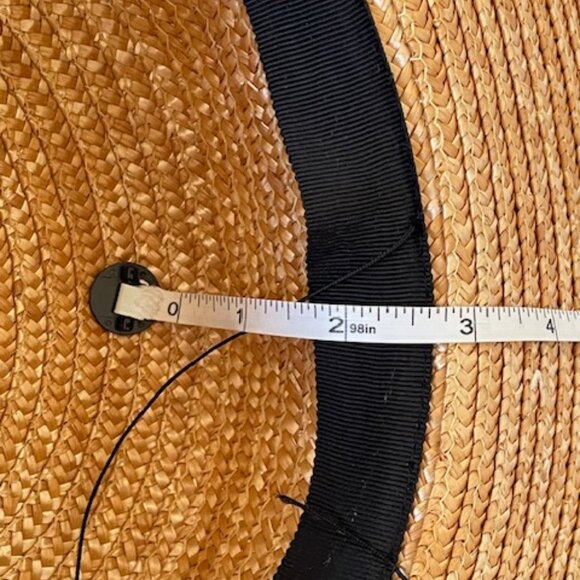 LAURA ASHLEY Vintage Straw Boater Hat with Navy White Ribbon Accent OS - Picture 13 of 16
